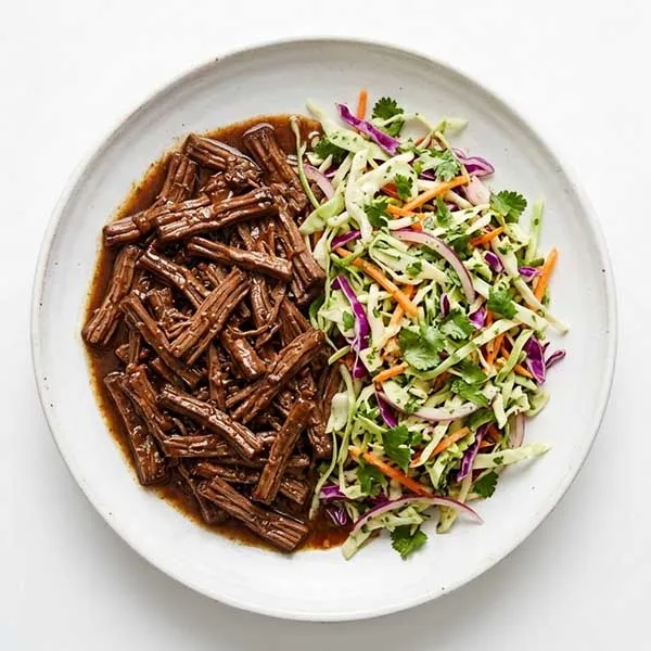 Slow-Cooked Beef braised with Cilantro Cabbage Slaw